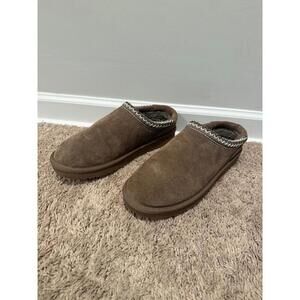 Cushionaire Women’s Brown Slip On Suede Mule Slipper Faux Fur Lining Sz10